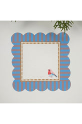 Decorative Blue Edge Bird Patterned Laser Cut Fabric Cocktail Napkin 1 Piece